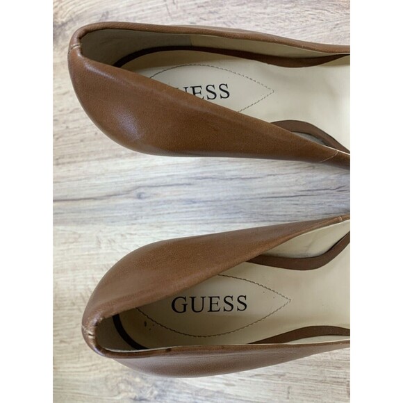 Guess Stilettos Platform Leather Pumps Women's Size 10 M Brown Peep Toe Patches3 - Picture 14 of 16